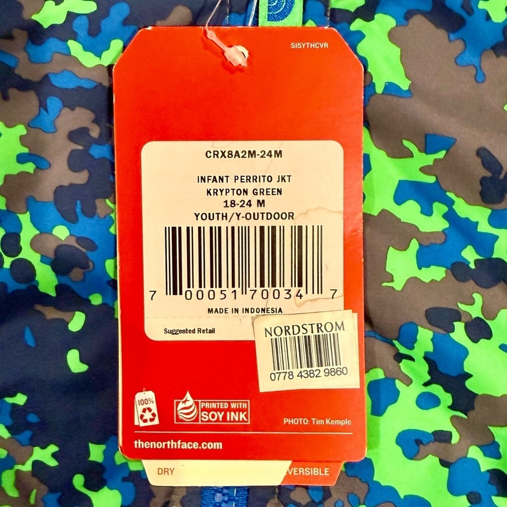 New The North Face Perrito Jacket Boys 18-24M Krypton Green Quilted Reversible - Picture 4 of 8